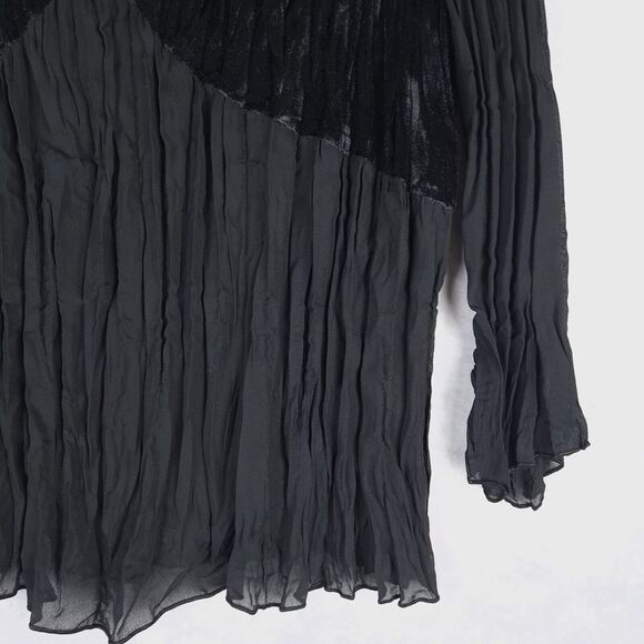 Vintage Velvet Sheer Top Womens Large Black Lace V Neck Dark Fairy Whimsy Goth - Picture 5 of 16